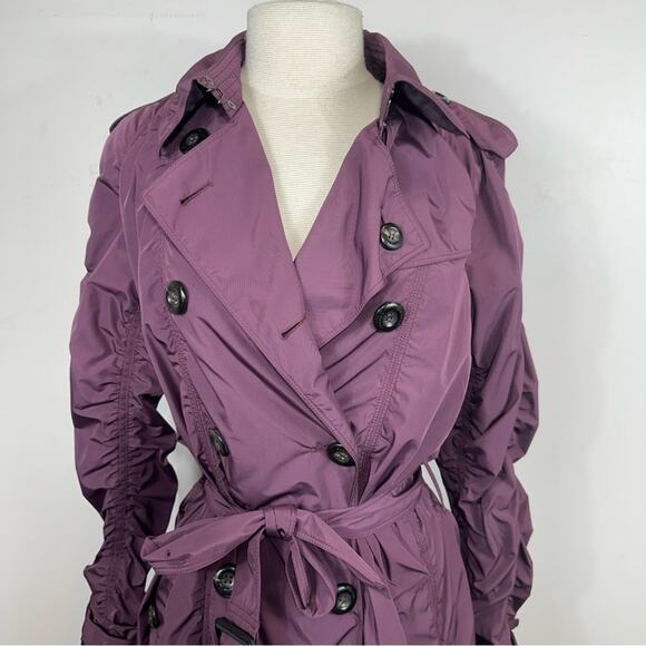 Burberry London Ruched Taffeta Double Breasted Lightweight Trench Coat Purple 12 - Picture 8 of 16